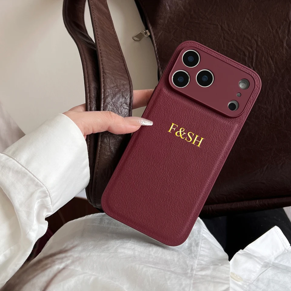 Funda de lujo de cuero sintético personalizada con nombre o inicial en dorado para iPhone 17 16 15 14 13 Pro Max Plus Air, regalo 2