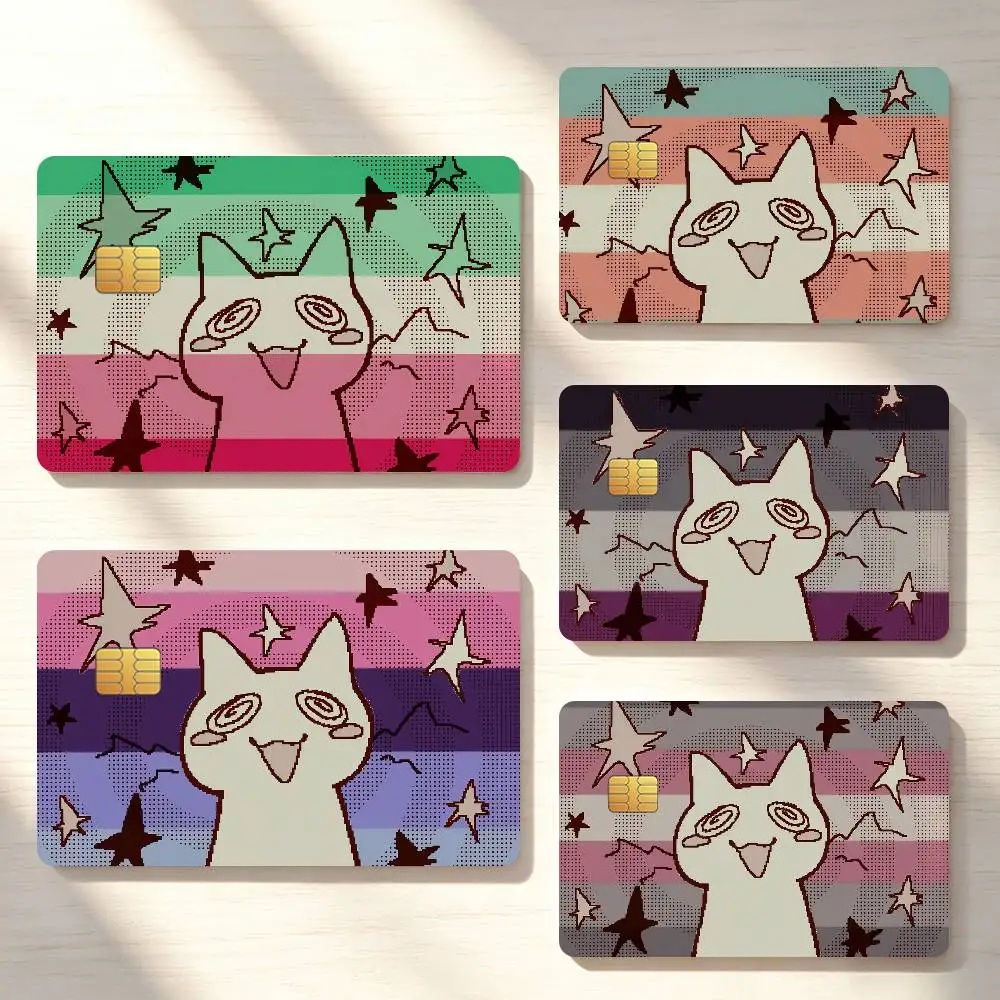 Cute Trans Pride Cat Meme Credit Card Skin Stickers For Bank Bus Metro Cards Waterproof Anti-Scratch Gift 4PCS