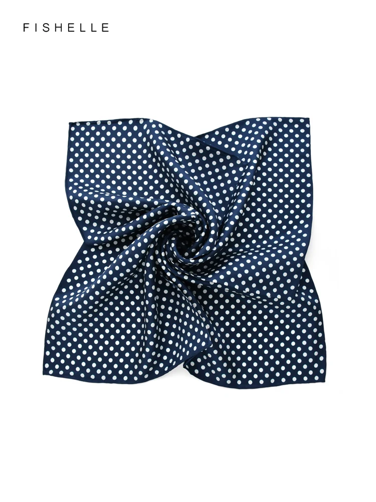 Dark blue dots pure silk twill scarf headscarf lady scarves foulard small hijab women wrap spring autumn neck scarfs