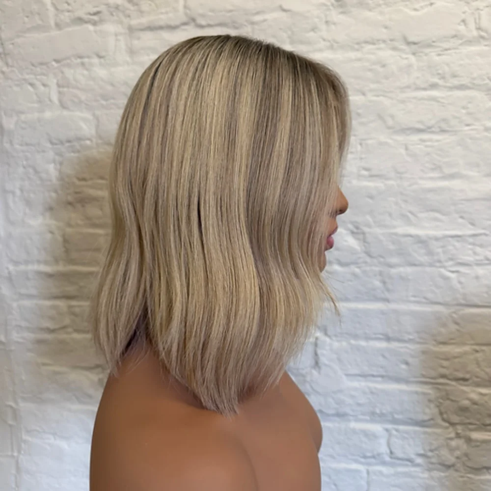 Ombre Ash Blonde Highlight Wig Synthetic Hair 13x4 Lace Front Wigs for Women Short Natural Wave Bob Cut Lace Frontal Wig