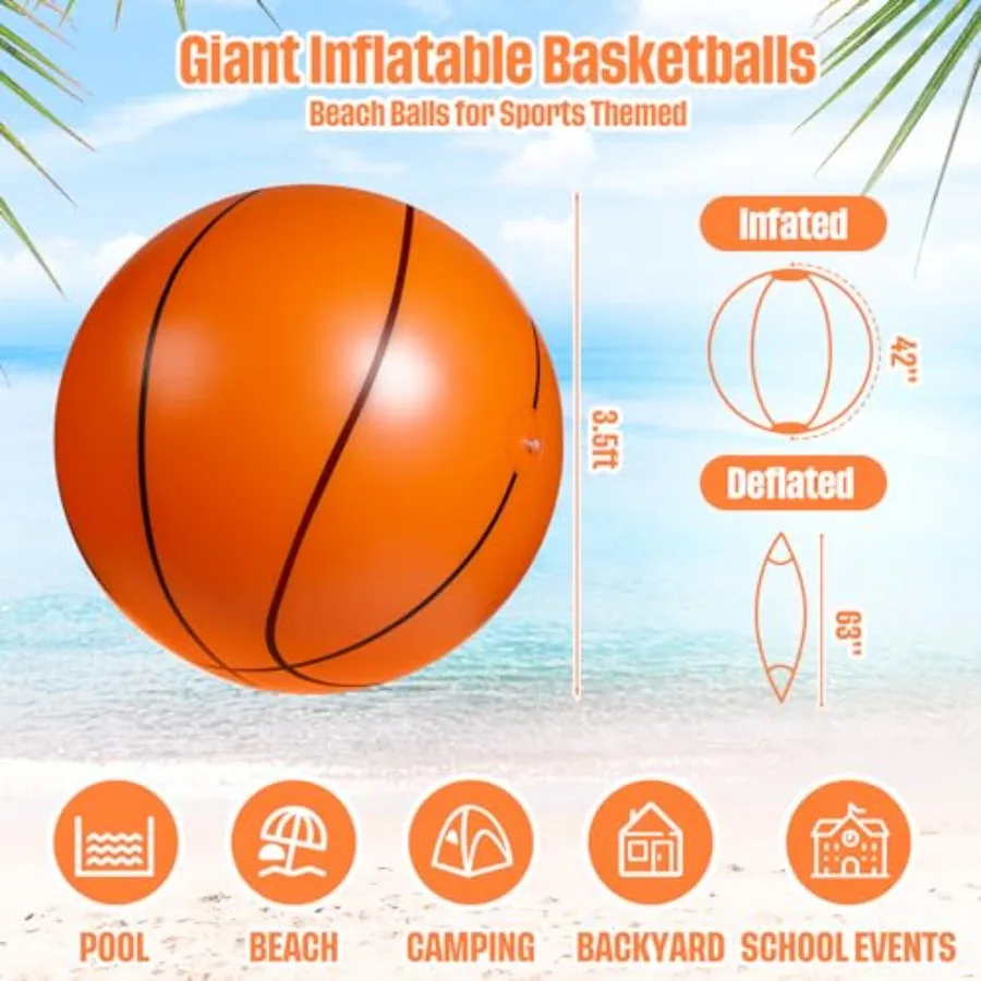 Outdoor activity basketball beach ball: 42-inch glitter inflatable jumbo pool ball PVC material orange/black color ultra-durabl