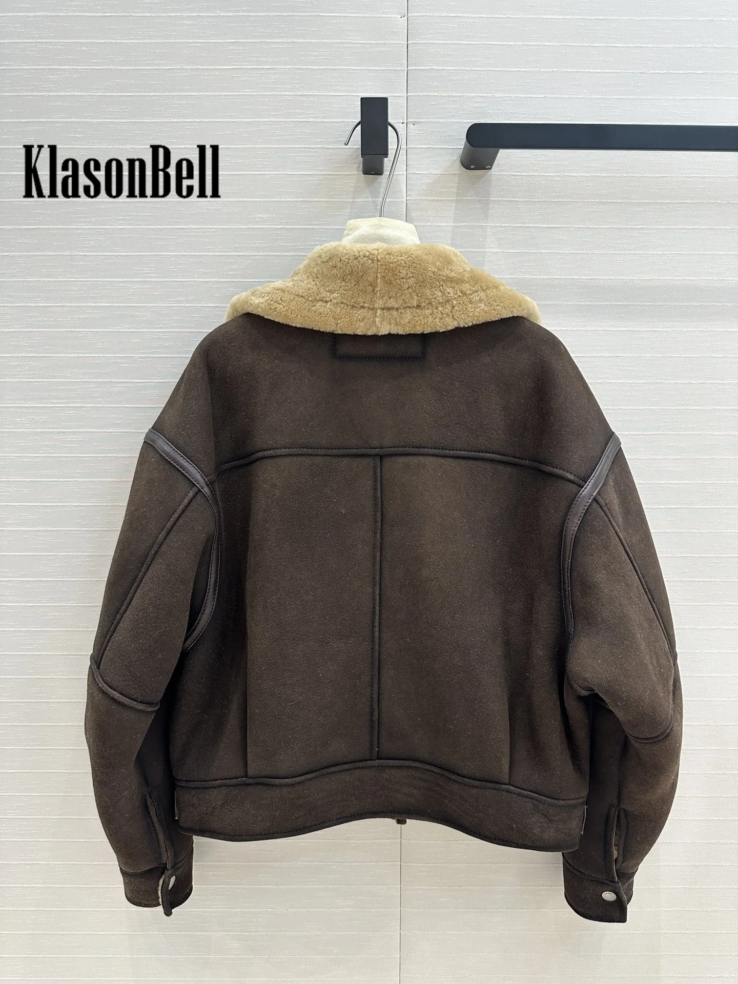 10.9 KlasonBell Women Autumn Winter New Vintage Genuine Leather Spliced Suede Short Jacket Fur Lapel Keep Warm Zipper Coat