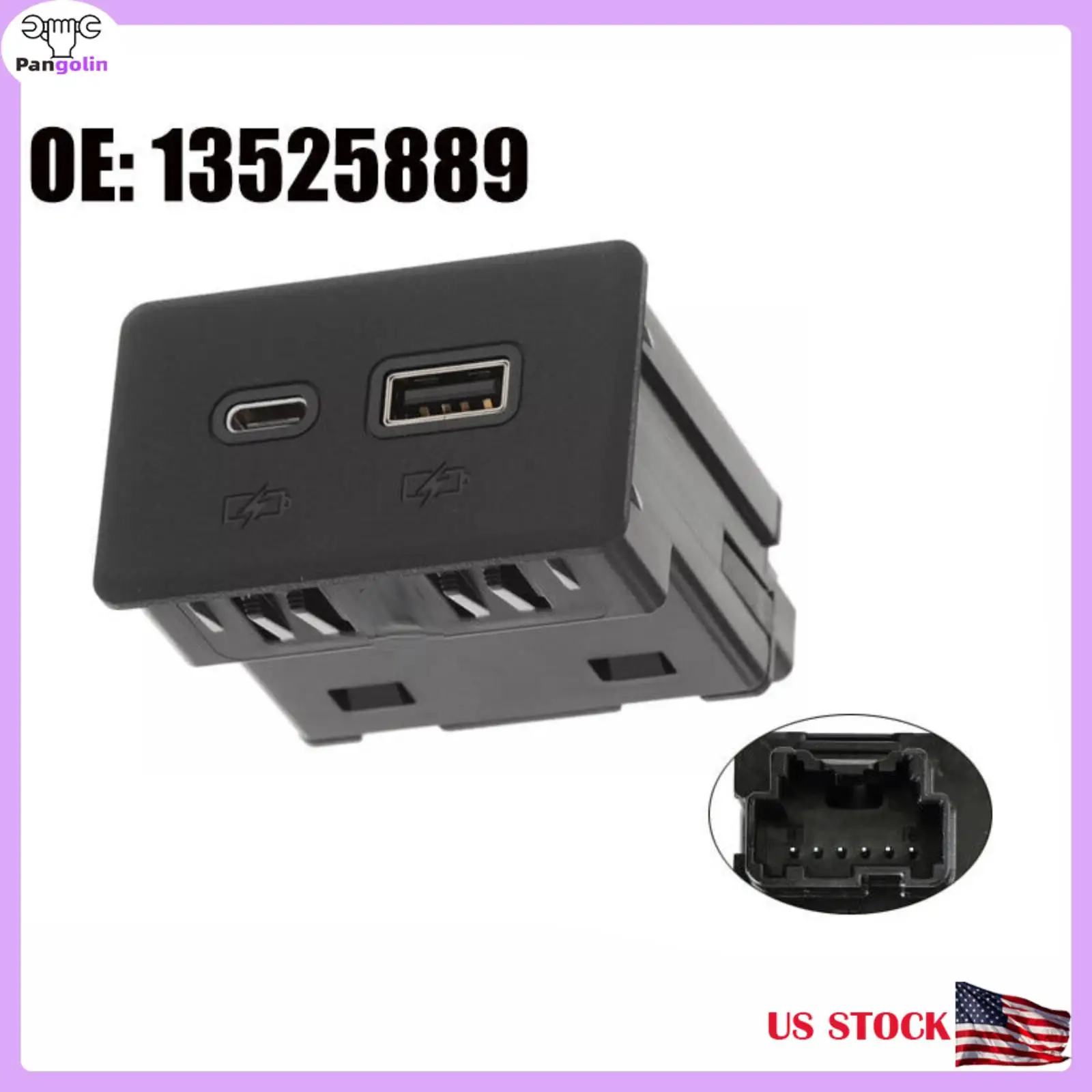 

Pangolin 13525889 USB-C Port Dual Charge Receptacle For Chevrolet Silverado 1500 2500 3500HD Automotive Interior Parts