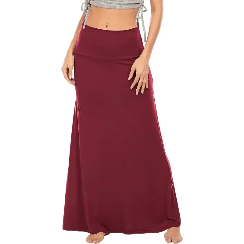 Fashion Solid Wrap Hip Long Skirts For Women Autumn Vintage Women's High Waist Maxi Skirts Female Casual Slim Elastic Skirts