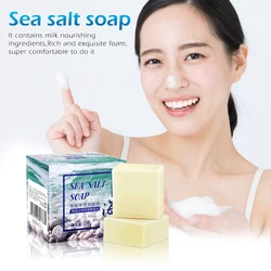 Sea Salt Soap  Moisturizing Soap Natural Milk Sea Salt Soap Remove Pimple Pores Acne Treatment Face Care  Foaming Net