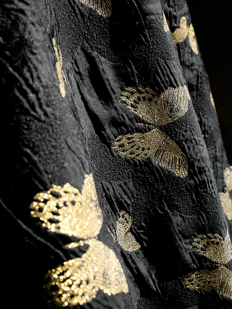 Black Gold Jacquard Fabric Polyester  for Diy Sewing Chinese Style Dress Cheongsam Fahsion Clothing Designer Fabrics Cloth