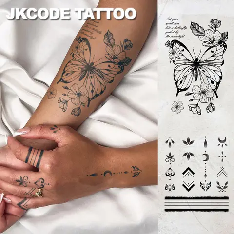 Waterproof Semi-Permanent Tattoos, Fingers Minimal Tattoo,Simple Design Tattoo, Butterflies and Sanskrit Totems，Lasts 1-2 Weeks