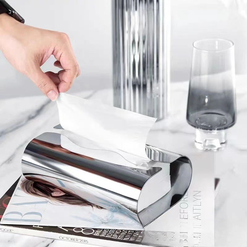 

Nordic function simple household coffee table tissue storage box stainless steel paper box ornament home storage home