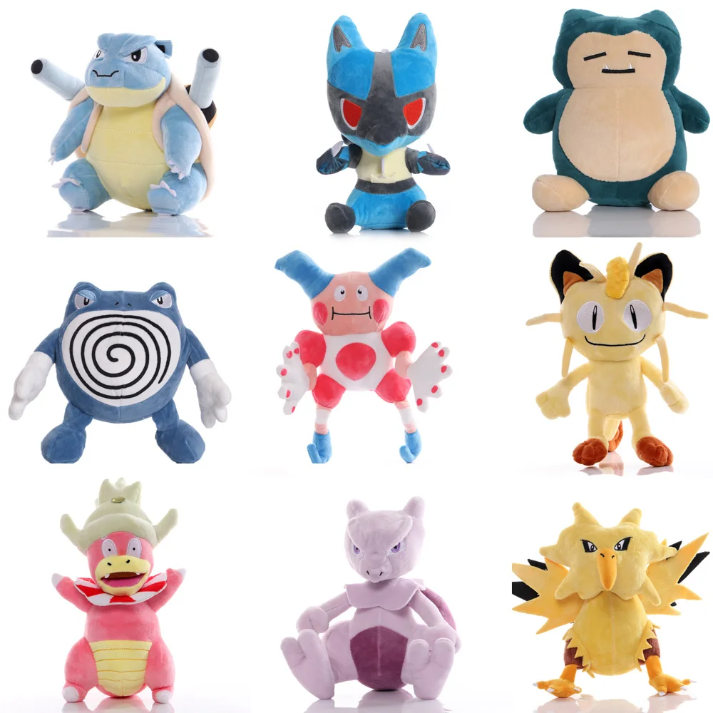 19-26cm Anime TAKARA TOMY Pokemon Mewtwo Slowking Zapdos Blastoise Mr. Mime Snorlax Poliwrath Lucario Meowth Plush Toy Cute Doll