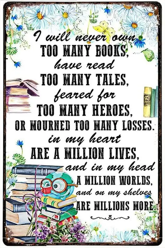 Vintage Style Metal Tin Sign Librarian I Will Never Own Too Many Books Metal Tin Sign Indoor & Outdoor Public telephoneHome sign