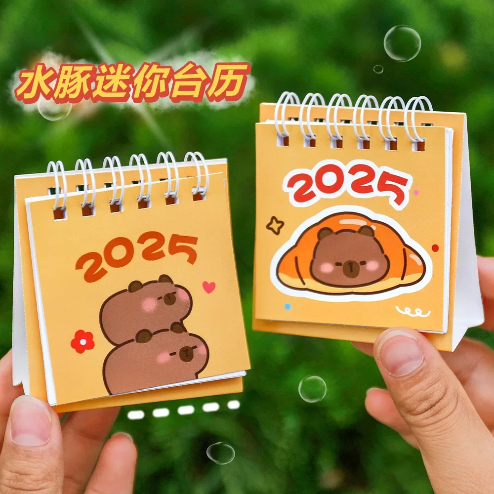 Mini calendario de escritorio pequeño Kawaii, julio de 2025, a diciembre de 2025, calendario de cartón portátil de bolsillo, Plan perforado,