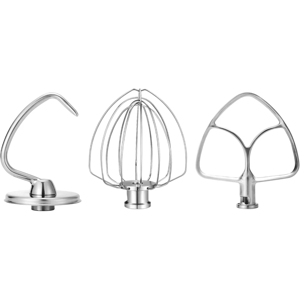 Accesorios de Acero Inoxidable para Batidora de Cabeza Inclinable KitchenAid de 4.5-5 Qt, Batidor, Amasador, Gancho para Masa, Apto para Lavavajillas, Compatible con KSM45 KSM150