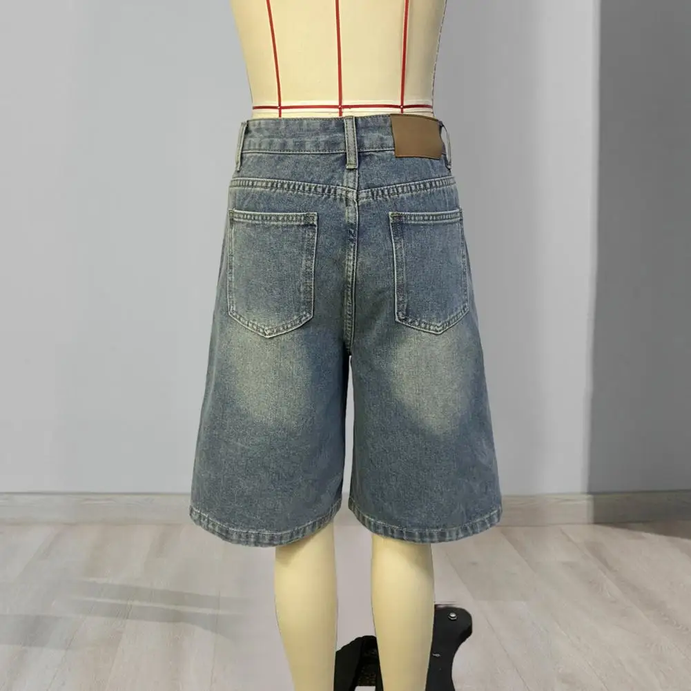 Shorts de mezclilla para mujer, de pierna ancha, cintura baja, con bolsillos, estilo vintage, holgados, largos, para verano