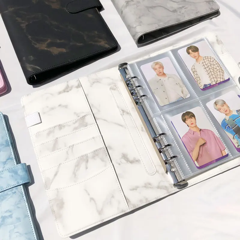 Yiwi A5 PU Leather Marble Notebook Binder Budget Planner Money Organizer  Binder Kpop Photocard Collect Book