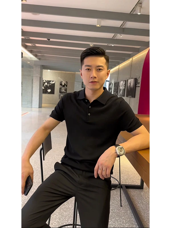

Mature Stable Men's Bla irt Summer Cool Sensation Breathable Busin Casual f Sve Collared T-irt Trendy