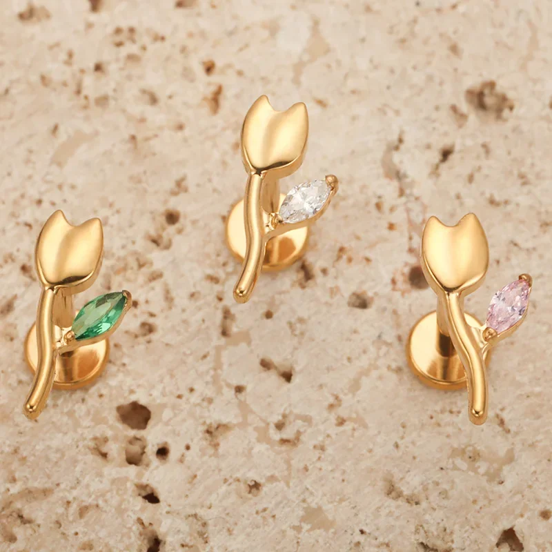 ZOOR F136 التيتانيوم الورد مختبر ثقب اللولب القرط Labret مسمار الغضروف القرط داخليا الخيوط شقة تشيكوسلوفاكيا الزنمة مجوهرات للجسم #2