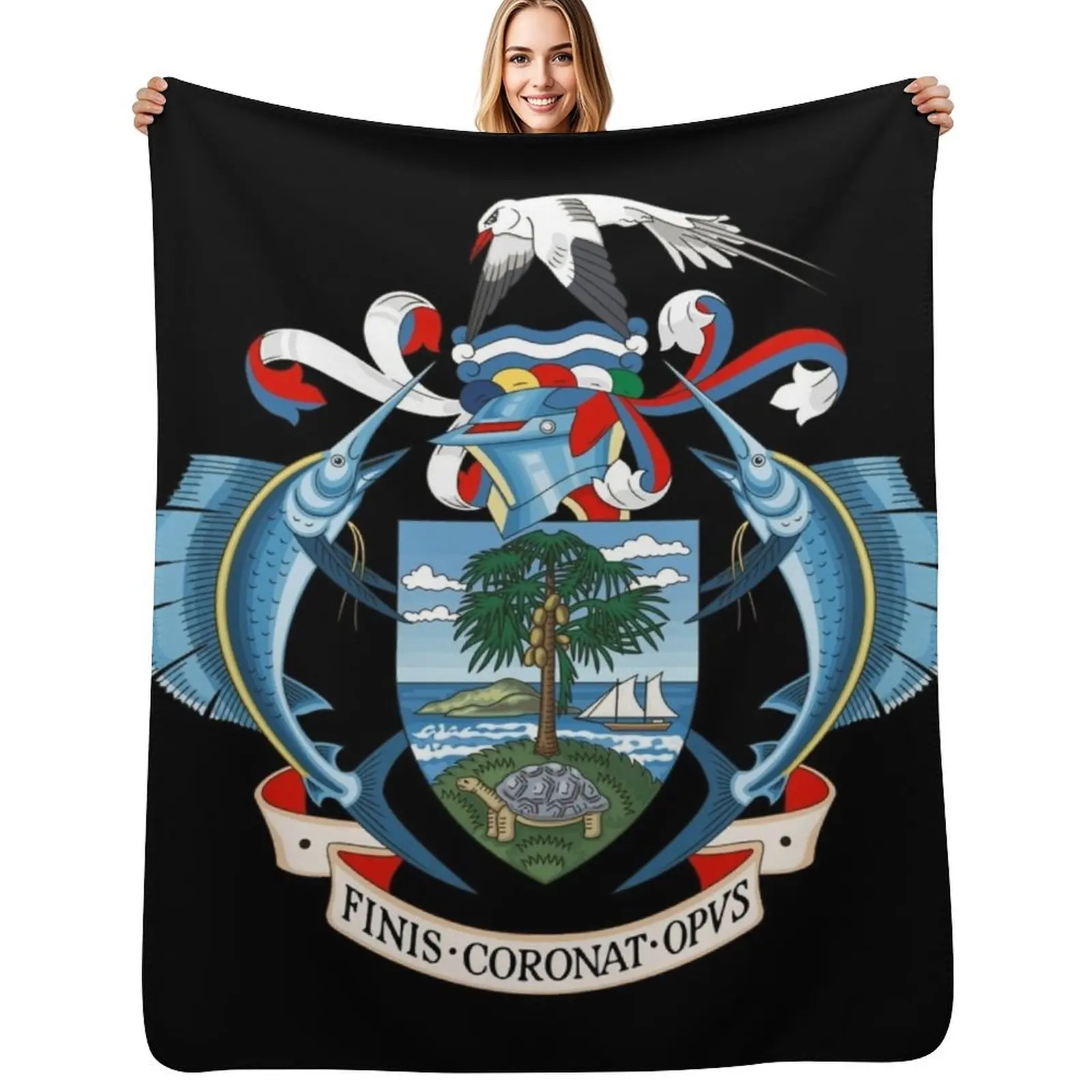 

Coat of arms of Seychelles Throw Blanket Soft Warm Blanket Gift for Men Women Adults