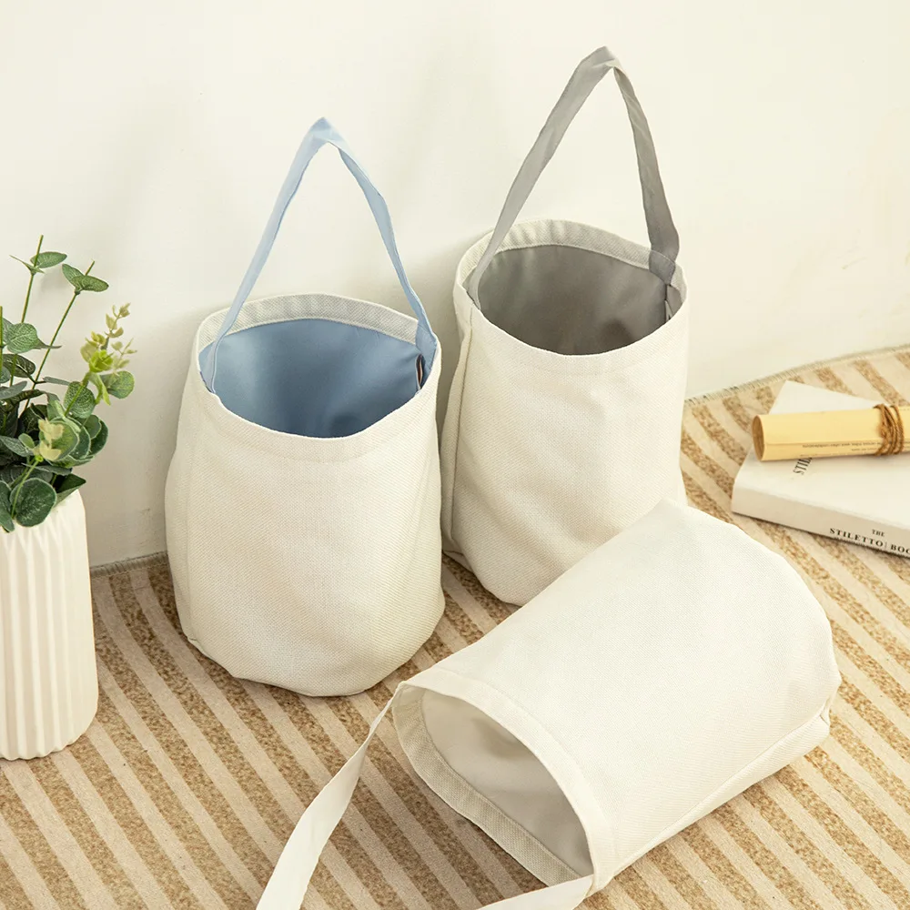 Sublimate Bucket Bag Candy Colored Tote Basket For DIY Photo Print Shopping Bag Cotton Hemp Bag Easter