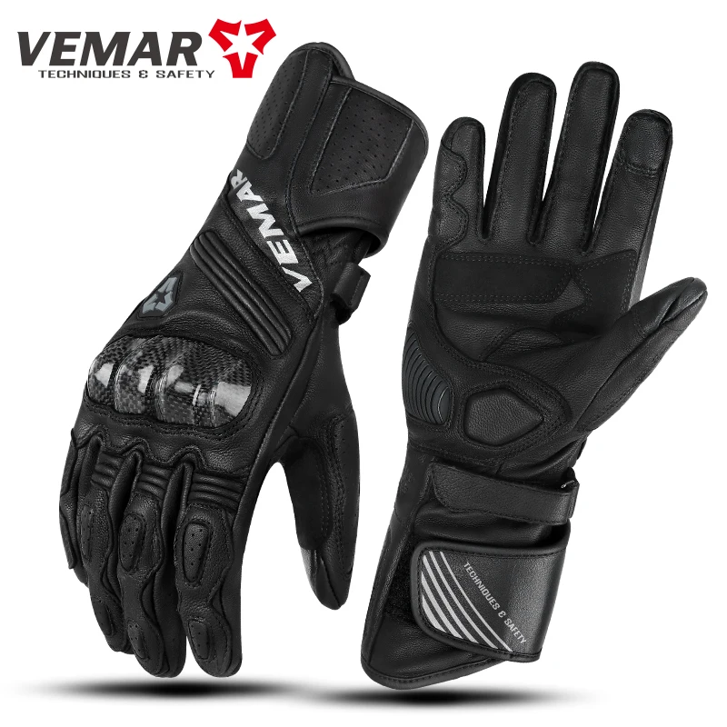 

VEMAR Four Season Comfortable Genuine Leather Sheepskin Carbon Fiber Motorcycle Racing Gloves Black/Red/Fluorescent Green