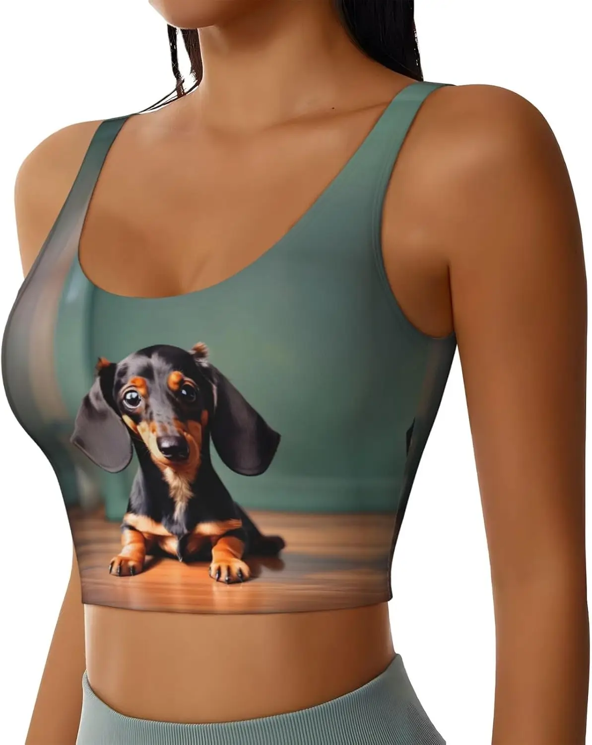 Rompi Olahraga Cetak Dachshund Duggee Lucu untuk Wanita, Lembut dan Bernapas, Cocok untuk Kebugaran, dan Pakaian Santai