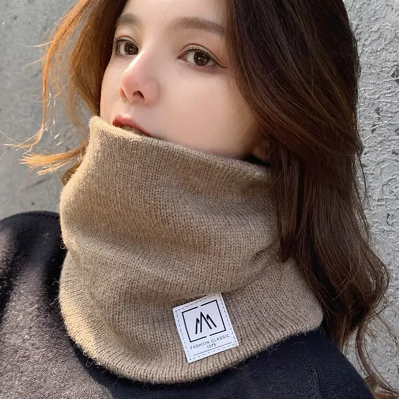 Cashmere Plush Warm Winter Ring Scarf Women Men Knit Full Face Mask Snood Neck Scarves Warmer Bufanda Thick Fleece-lined Muffler