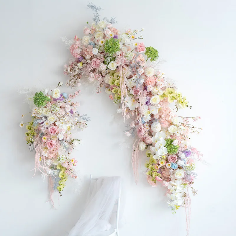 

Pink flower arrangement Wedding Backdrop Arch Deco Artificial Hang Floral Row Kt Board Corner Flower Party Stage Prop Display