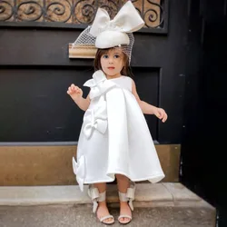 2024 New Easter White Bow One-piece Wedding Brithday Party Children's Dresses Kid Clothes For Young Girl Outfit Costume Sukienka