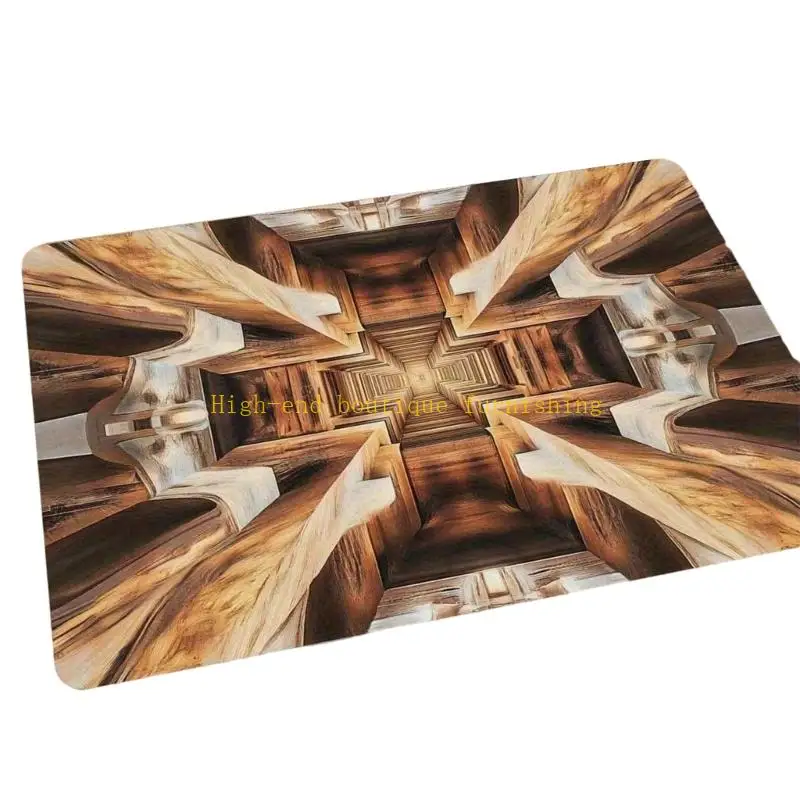 L9NB 3D Optical Illusion Cave Stone Pattern Door Mat Absorbent Nonslip Floor Rug Gift
