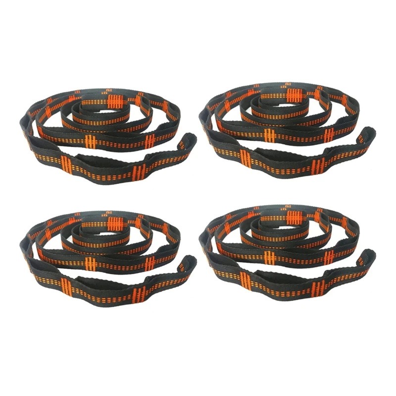 4X Outdoor Hammock Tree Straps Tree Tie Rope High Load-Bearing Nylon Webbing Rock Climbing Flat Belt Cover Orange