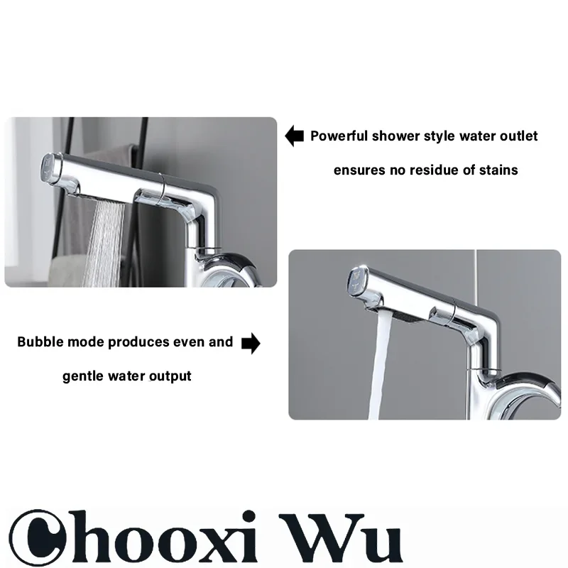 CHOOXIWU-حوض الحمام الإبداعي القابل للسحب ذراع آلي شاشة ديجيتال ذكية تمتد الساخنة والباردة ثقب واحد صنبور بار