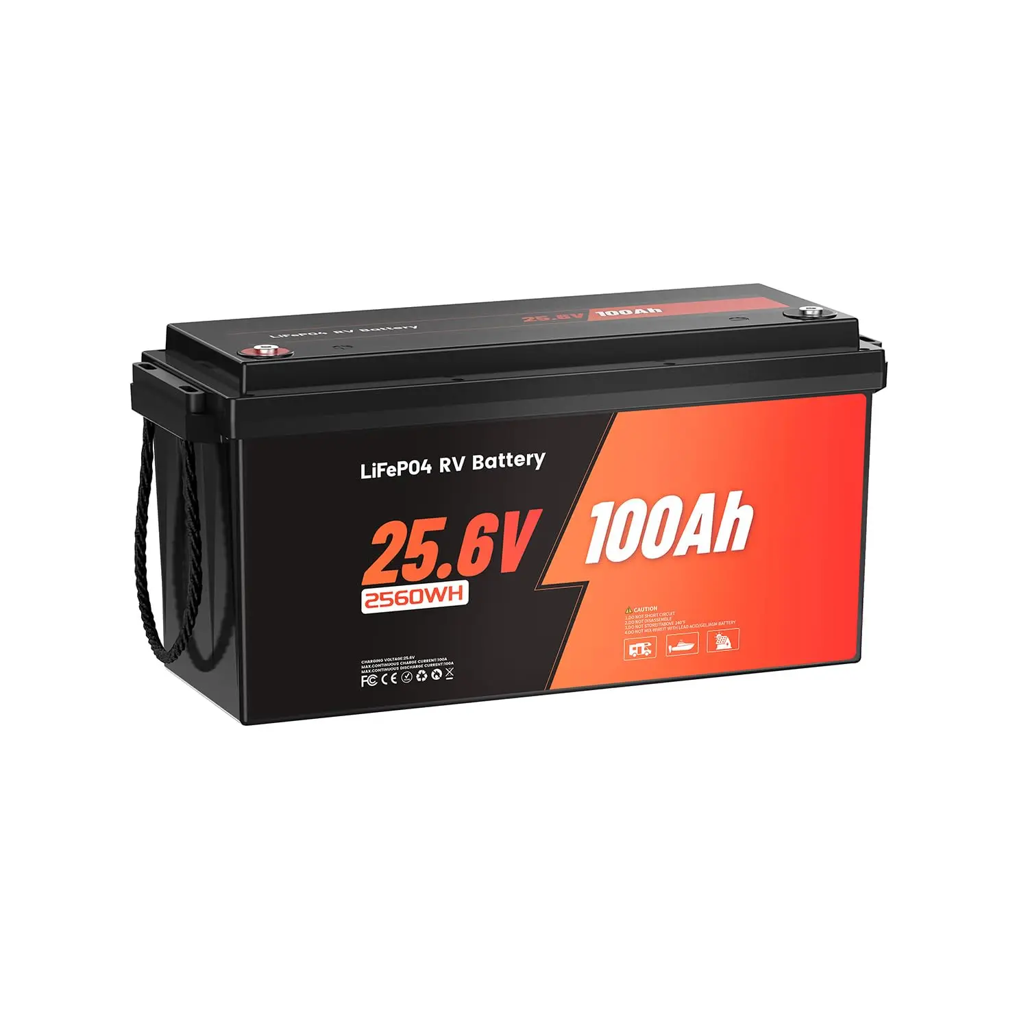 24V 100Ah 2.56kWh Deep Cycle LiFePO4 Battery with Longer Runtime, Built-in 100A BMS, 4000 to 15000 Cycles, 2.56kW Max Custom