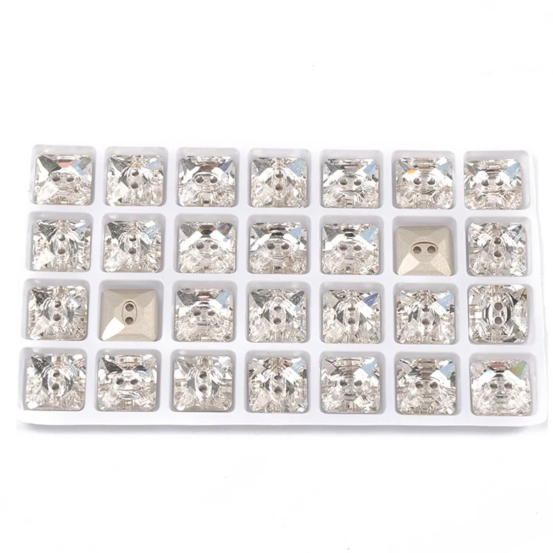 3017 Square All Sizes Sewing Accessories Glass Sew On Buttons Crystal Rhinestone Beads Set Buttons For Needlework Craft Supplies