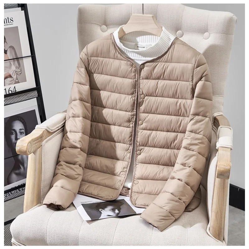 

2025 New Women's Autumn and Winter Spliced Round Neck Button Pocket Fashion Solid Color Versatile Casual Long Sleeve Parkas