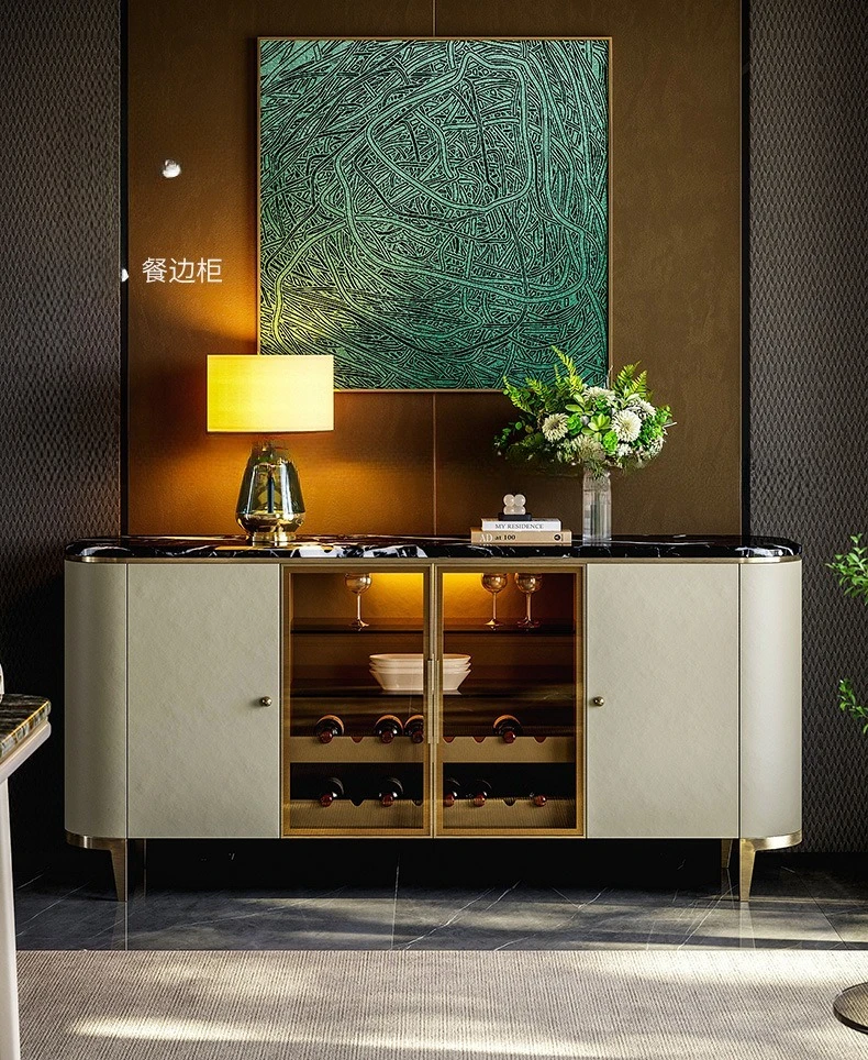 خزانة جانبية لتناول الطعام فاخرة وخفيفة الوزن، وتخزين جدار غرفة المعيشة، وكابينة النبيذ البسيطة الحديثة الراقية #6