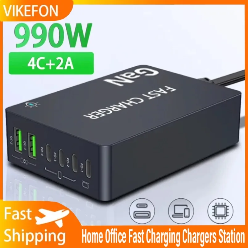

For Smartphone Pad Laptop For Home Office Fast Charging Desktop Tablet 2 USB And 4 PD Ports QC3.0 Chargers Station