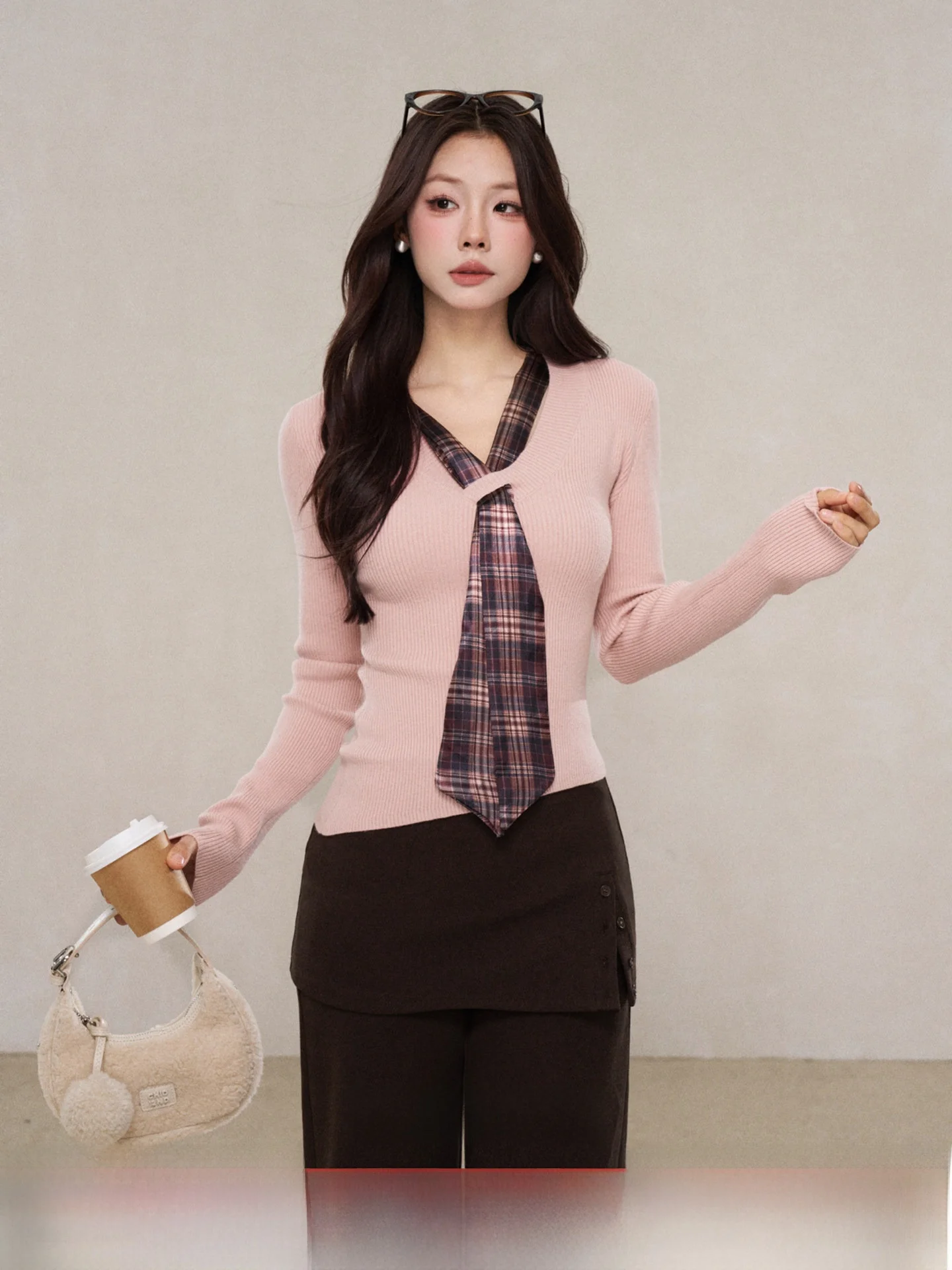

Pink Knitted Small irt Women's Winter New Sle College Sle Design Slimming Faion Versatile Top One Small Wild Stberry