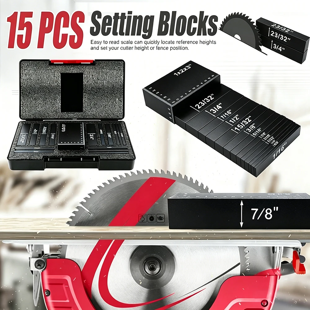 15 Pcs Gauge Block Set, Aluminum Inch Height Gauge Block, Setup Bars Portable Testing Gauge Block, Measuring Tool