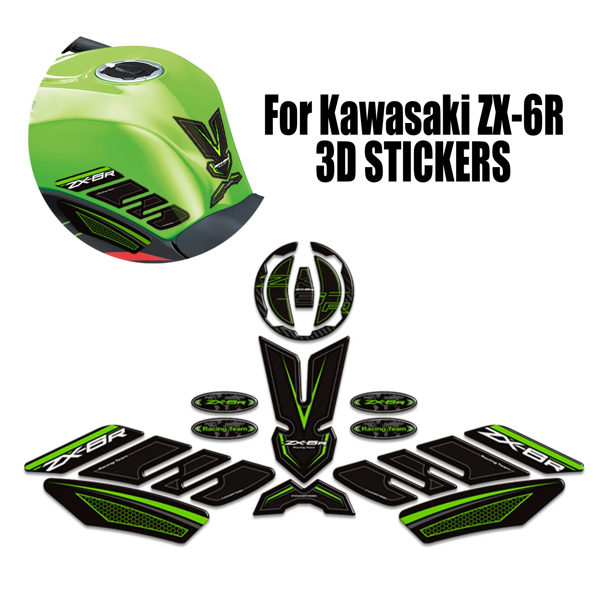 

ZX6R 3D Stickers Decals Fit Kawasaki Ninja ZX-6R ZX6R ZX - 6R Tank Pad Side Grips Gas Fuel Oil Kit Knee Fairing Fender