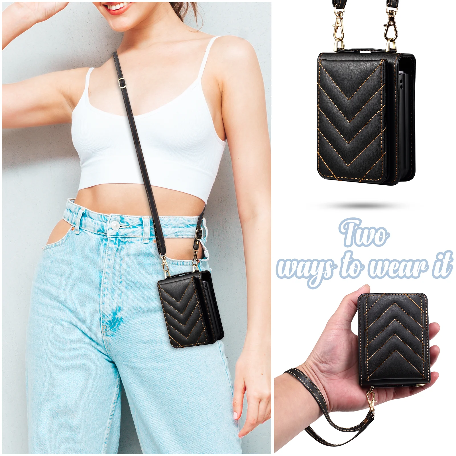 Anti-Knock Wallet Cell Phone Coque Case for Samsung Galaxy Z Flip 5 Flip4 Flip 3 4 Flip5 Flip6 Card Slot Business Leather Cover