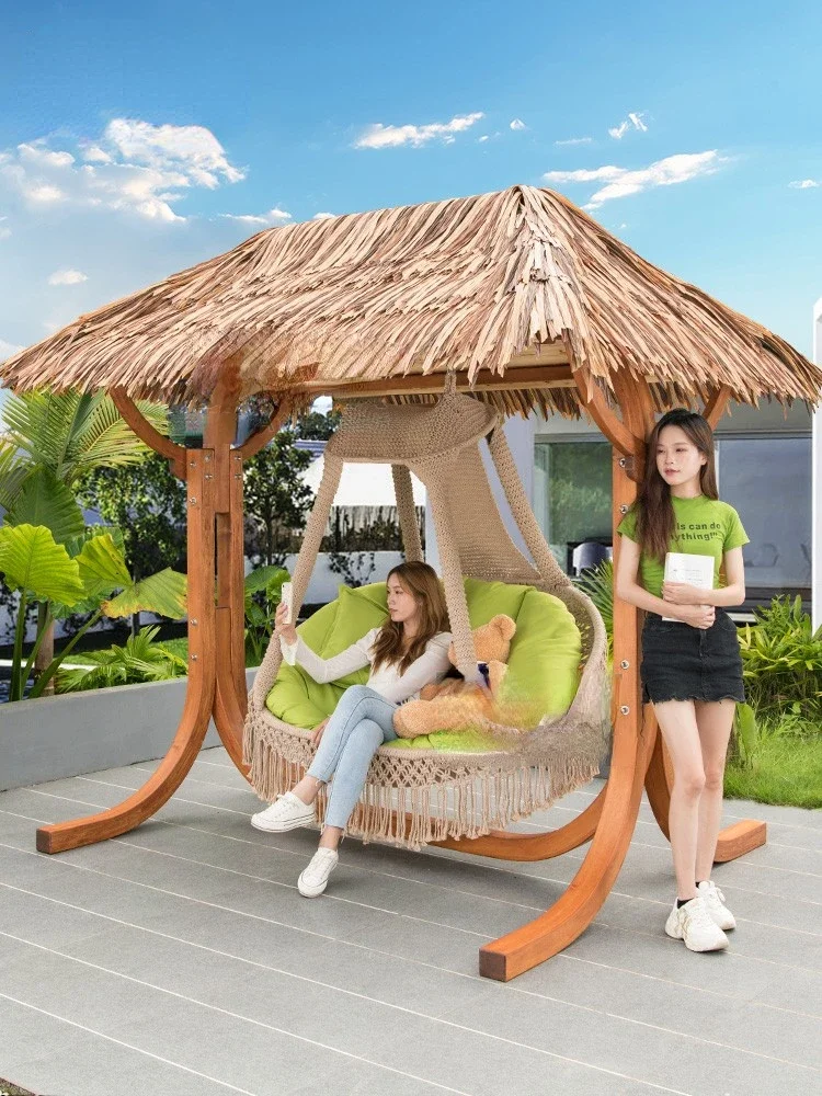 Outdoor swing, balcony, courtyard, solid wood rocking bed, hanging chair, hanging basket