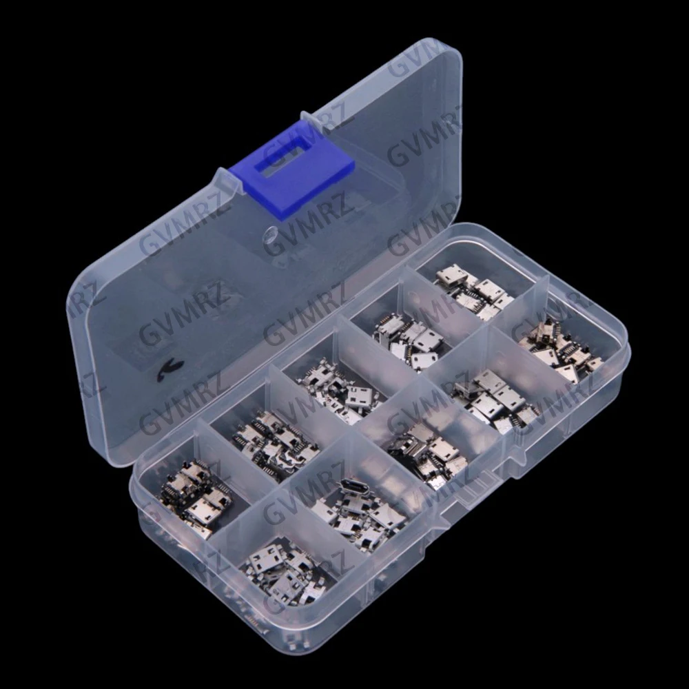 10Values 100pcs micro-USB female connector recessed, fully surface-mounted front-mounted, rear-mounted MK5P female connector