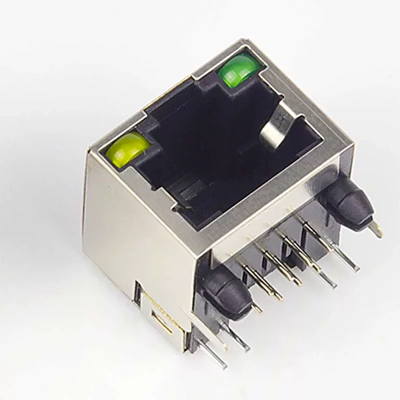 RJ45 Socket Network Cable Crystal Head Jack 180-degree Straight Female Sockets 5224-8P8C Shielded Network Port with Light