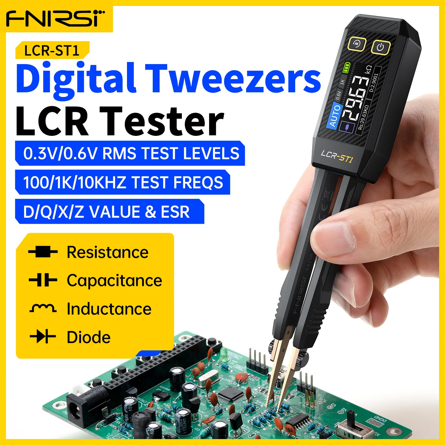 fnirsi lcr st1 mini pinca inteligente lcr smd esr tester resistencia capacitancia indutancia continuidade diodo ferramentas de medicao de teste 01