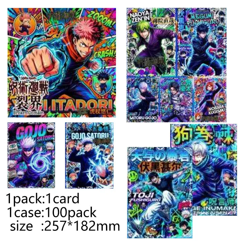 Wholesale Jujutsu Kaisen Broken Domain Acrylic Collection Card 100 Boxes Satoru Gojo Itadori Yuji Anime Shikishi Card Full Box