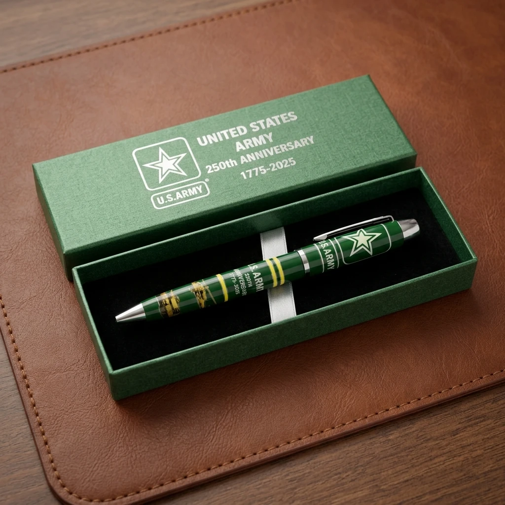 US Army 250th Anniversary Commemorative Pen with Helicopter Sticker Detail Writing Tool for Collectors And Fans