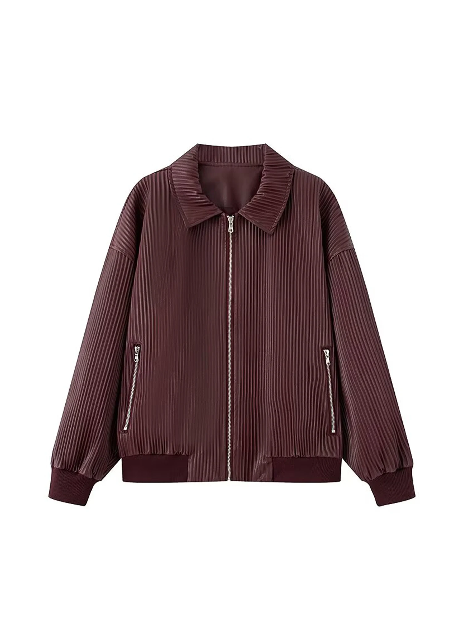 

Женская бордовая кожаная куртка, пальто в стиле Харадзюку, уличная куртка с длинными рукавами, модная винтажная верхняя одежда больших размеров 2000-х годов, осень 2025 г.