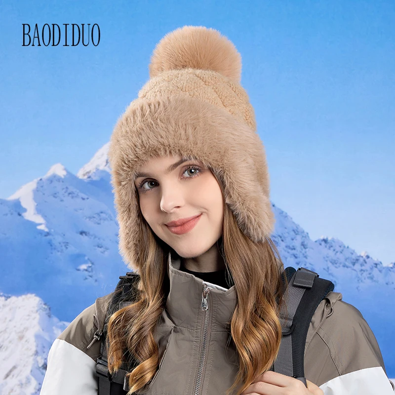 Xinbaoguan 100% acrylic 8574 new velvet ear protection head cap, cold resistant and warm with wool ball knitted yarn cap