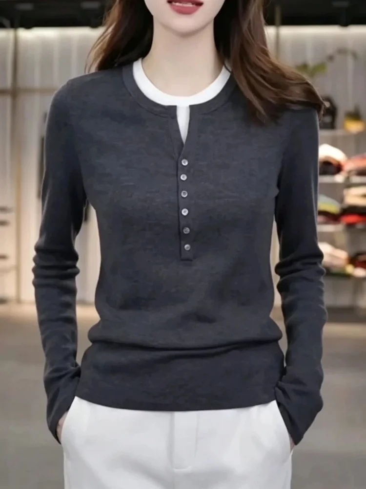 Slim Fit Long Sleeve T-Shirt Base Shirt Women's plus Size Fashionable Inner Wear Top Commute Style Korean Version Straight Tube
