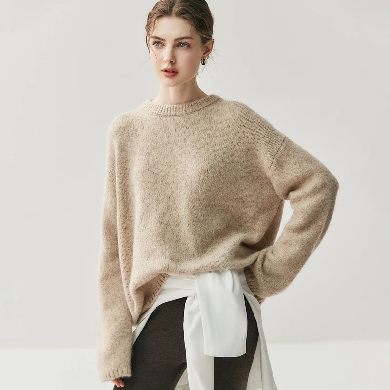 

MEELEX New Style Elegant Women 100% Cashmere Sweater Autumn Winter Thick Warm O-neck Pullover Tops Casual Woman Knitted Blouses