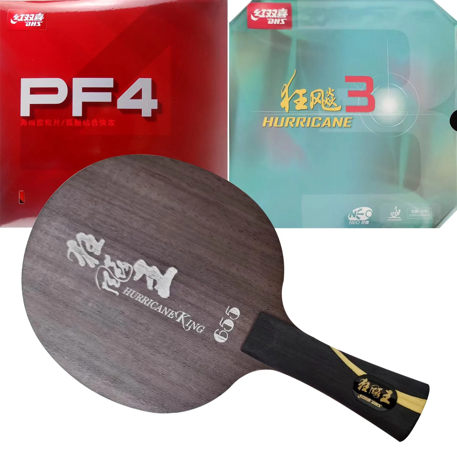 Pro Combo DHS Hurricane king 655 Table Tennis Blade With DHS  PF4 and NEO Hurricane 3 Pips-In PingPong Rubber With Sponge